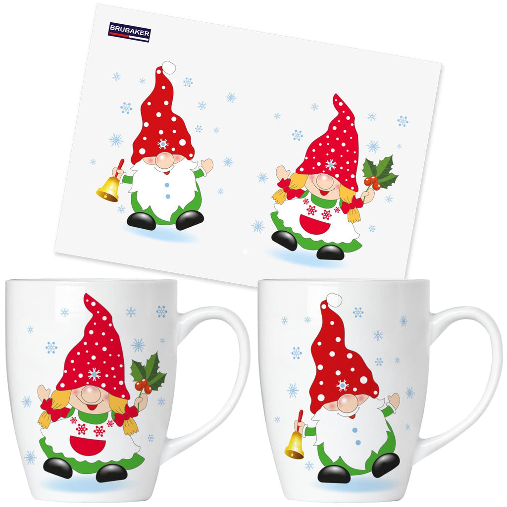 BRUBAKER Coffee Mugs Merry Christmas Elves with Greeting Card - Christmas Elf Mugs - Dwarves Gnomes - 10 oz Holiday Mug