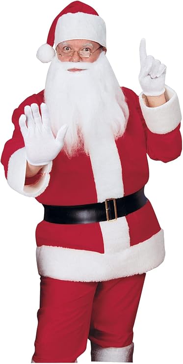 Flannel Santa Claus Suit with Beard and Wig for Adults, Men's Standard