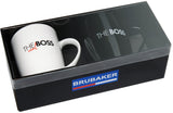 BRUBAKER Coffee Mugs The Boss & The Real Boss with Greeting Card - Couple Mug Set Black and White - 10 oz Gift Set in Gi