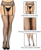 Leg Avenue Women's 2 Pc Fishnet Stockings and Garter Belt Set, Black, One Size