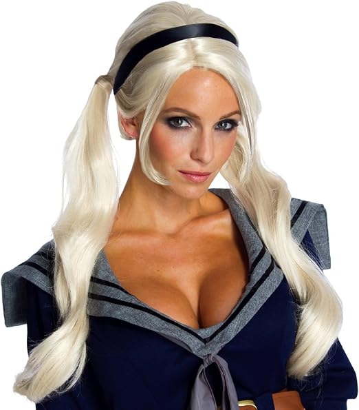 Babydoll Wig Costume Accessory Long Blonde with Pigtails Ponytails Cosplay