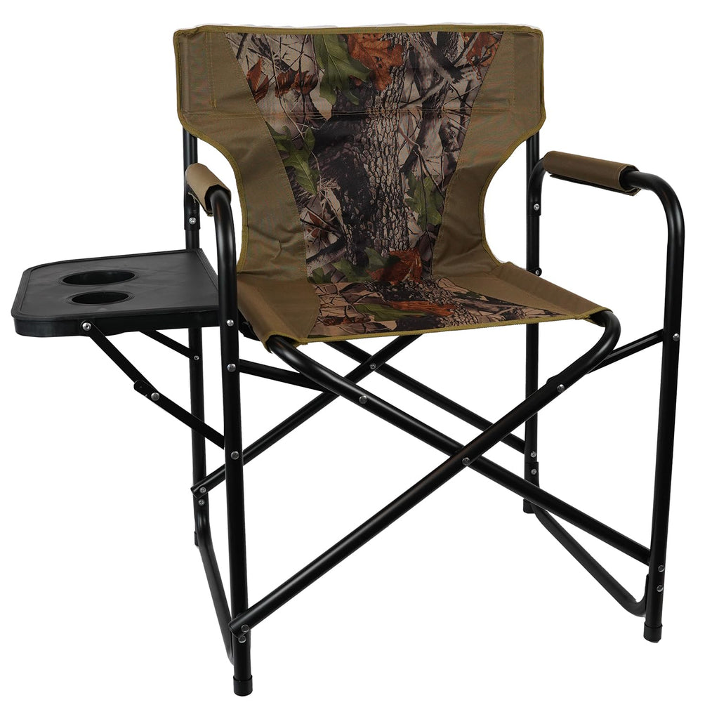 BRUBAKER Outdoor Folding Director's Chair with Side Table - Camouflage Design, Compact and Portable, Sturdy Construction