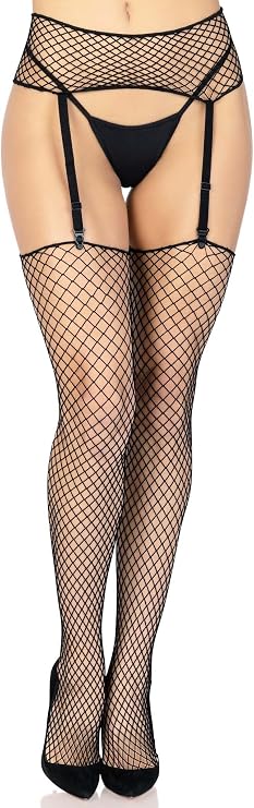 Leg Avenue Women's 2 Pc Fishnet Stockings and Garter Belt Set, Black, One Size