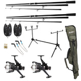 FISH-XPRO Carp Rod Set XL "Carp Improve" - Complete Carp Fishing Kit with 2 Rods, Baitrunner Reels, Bite Alarms, Rod Pod