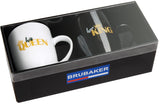 BRUBAKER Coffee Mugs Her King & His Queen with Greeting Card - Couple Mug Set Black and White - 10 oz Gift Set in Gift B
