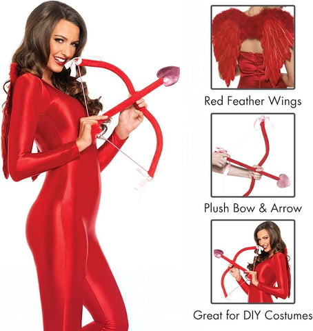 Leg Avenue Women's One Size Costume Accessory Kit with Wings, Bow and Arrow, Valentine Cupid Red