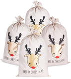 BRUBAKER Christmas Sack Reindeer Gold - Merry Christmas Holiday Gift Bag - Cotton Santa Sack - Reindeer Head Design