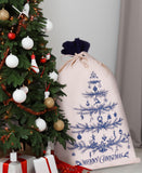 BRUBAKER Christmas Sack Blue Tree - 31.5 Inches Holiday Gift Bag - Cotton Santa Sack - Decorated Christmas Tree Design