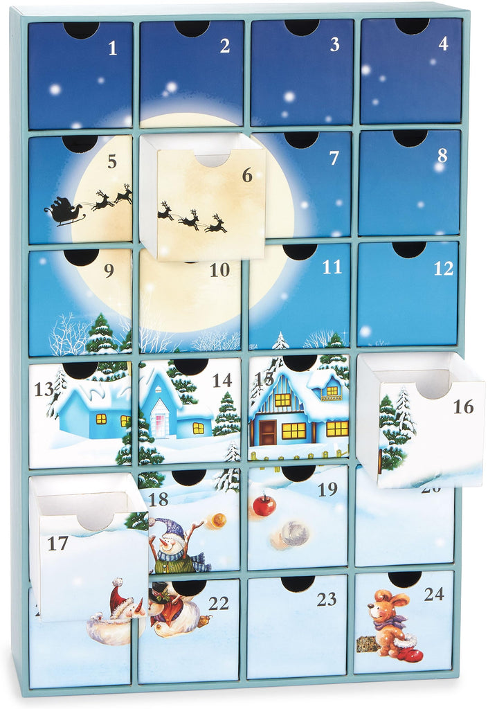 BRUBAKER Christmas Village in the Snow 2024 Advent Calendar - DIY Fillable Christmas Countdown with 24 Doors for Gifts,