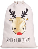 BRUBAKER Christmas Sack Reindeer Gold - Merry Christmas Holiday Gift Bag - Cotton Santa Sack - Reindeer Head Design