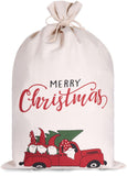 BRUBAKER Christmas Sack Christmas Car - Merry Christmas Holiday Gift Bag - Cotton Santa Sack - Gnome Family Design