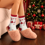 BRUBAKER 5 Pairs of Christmas Socks with Norwegian Pattern - Cotton - Red & White - Gift Set for Women & Girls