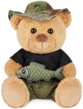 BRUBAKER Teddy Bear Fisherman with Fishing Hat Holding Fish - 10" Stuffed Animal for Outdoor Lovers and Anglers - Soft P