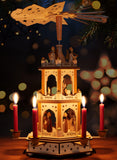 BRUBAKER Christmas Pyramid, 3-Tier, Rotating, Wooden, 18 Inch, Brown