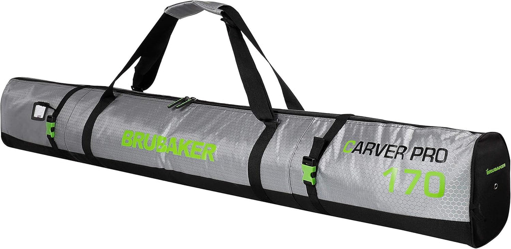 CarverTec Pro Ski Bag for 1 Pair of Skis and Poles - Silver Green