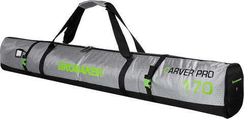 CarverTec Pro Ski Bag for 1 Pair of Skis and Poles - Silver Green