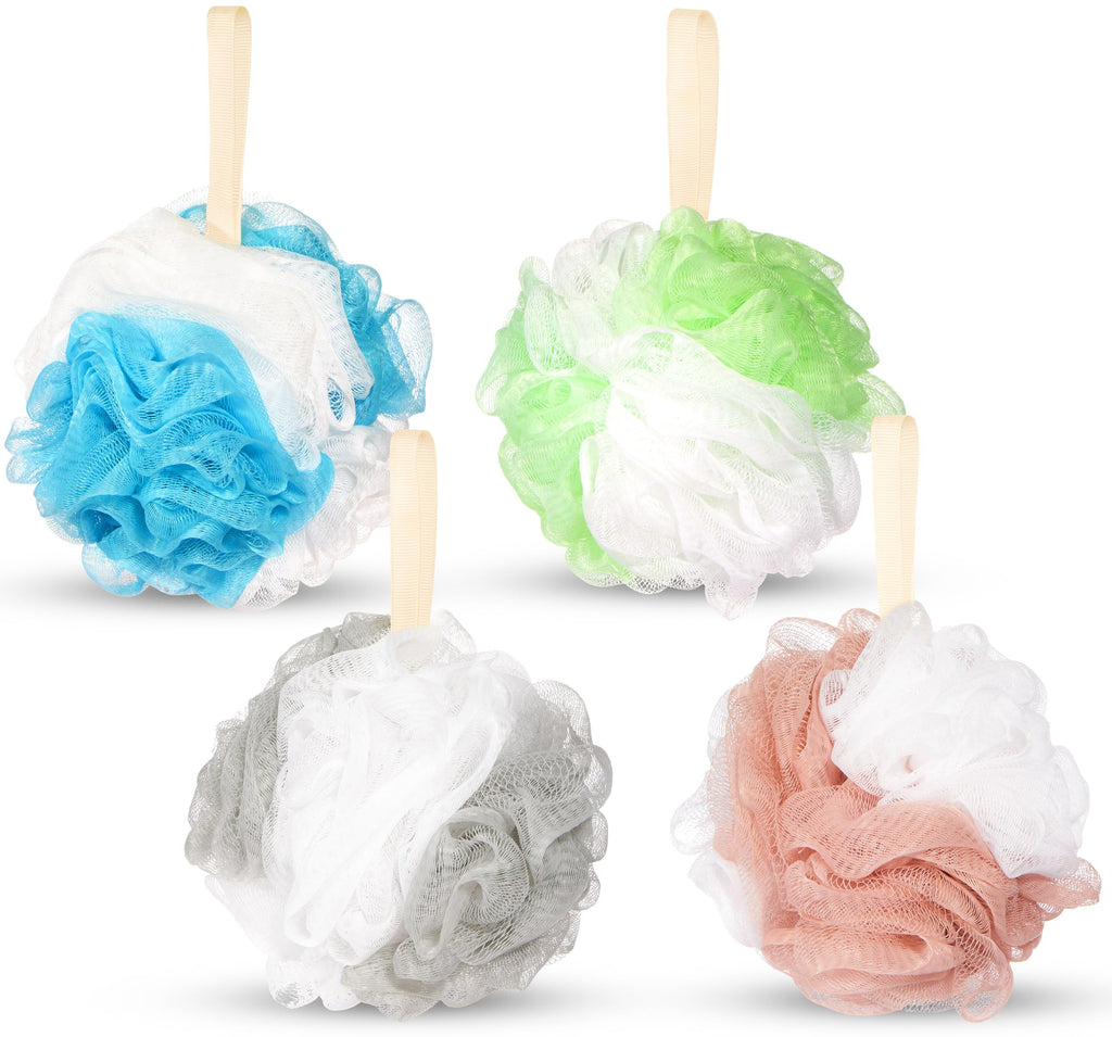 BRUBAKER 4-Piece Bath Sponge Set - 1.76 oz Exfoliating and Massage Shower Loofahs - Gentle Scrub Sponges for Bathing - P