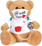 BRUBAKER Teddy Bear - Get Well Soon - 14 Inch Cuddly Toy Gift with Mask and Stethoscope - Doctor Plush Animal with White Shirt - Brown