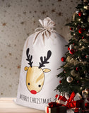 BRUBAKER Christmas Sack Reindeer Gold - Merry Christmas Holiday Gift Bag - Cotton Santa Sack - Reindeer Head Design