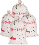 BRUBAKER Christmas Sack Merry Christmas - Tree Forest with Red Car - 31.5 Inches Holiday Gift Bag - Cotton Santa Sack