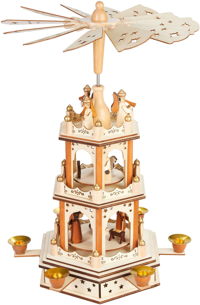 BRUBAKER Christmas Pyramid, 3-Tier, Rotating, Wooden, 18 Inch, Brown
