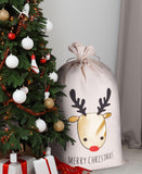 BRUBAKER Christmas Sack Reindeer Gold - Merry Christmas Holiday Gift Bag - Cotton Santa Sack - Reindeer Head Design