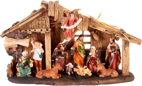 BRUBAKER Christmas Real Life Nativity Scene Set - Holiday Decoration - Stable with 11 Resin Figurines (not re-arrangeable) - Designed in Germany