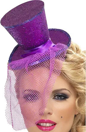 Smiffys Fever Mini Top Hat on Headband - Purple