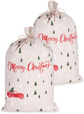 BRUBAKER Christmas Sack Merry Christmas - Tree Forest with Red Car - 31.5 Inches Holiday Gift Bag - Cotton Santa Sack
