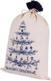 BRUBAKER Christmas Sack Blue Tree - 31.5 Inches Holiday Gift Bag - Cotton Santa Sack - Decorated Christmas Tree Design