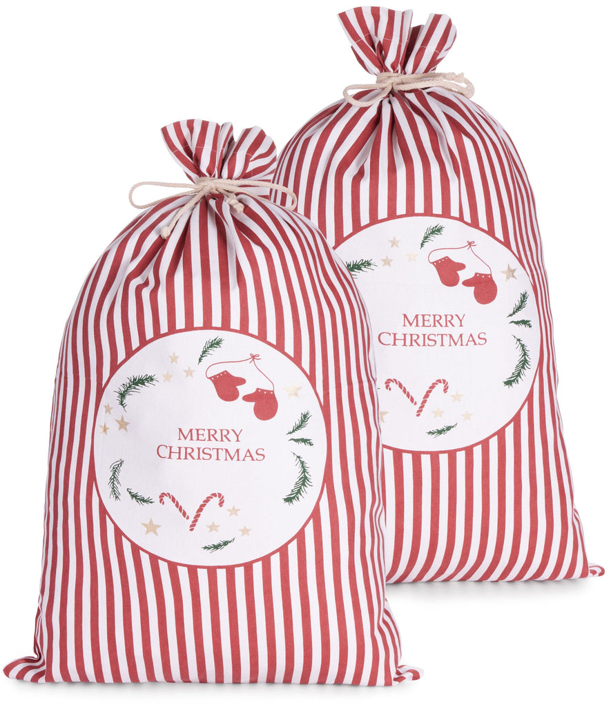 BRUBAKER Christmas Sack Merry Christmas Red & White - 31.5 Inches Holiday Gift Bag - Cotton Santa Sack for Gifts