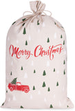 BRUBAKER Christmas Sack Merry Christmas - Tree Forest with Red Car - 31.5 Inches Holiday Gift Bag - Cotton Santa Sack