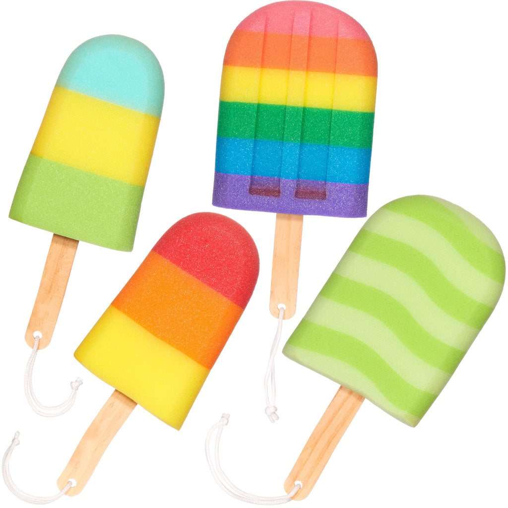 BRUBAKER 4-Piece Bath Sponge Set - Popsicle Soap Sponge - Hygienic & Durable Shower Loofahs - Colorful Bath Sponges with
