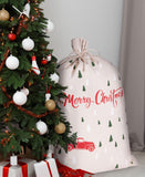 BRUBAKER Christmas Sack Merry Christmas - Tree Forest with Red Car - 31.5 Inches Holiday Gift Bag - Cotton Santa Sack