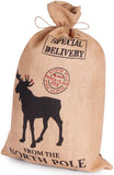 BRUBAKER Christmas Sack Special Delivery from the North Pole - 31.5 Inch Holiday Gift Bag - Jute Moose & Reindeer Design