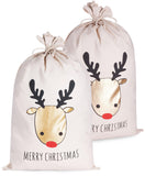 BRUBAKER Christmas Sack Reindeer Gold - Merry Christmas Holiday Gift Bag - Cotton Santa Sack - Reindeer Head Design