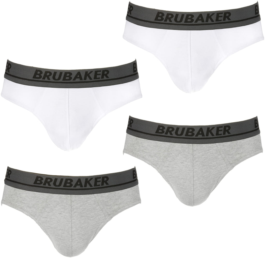 BRUBAKER Men's Underwear - 4 Pack Classic Briefs with Stretch Waistband - Comfort and Soft - Tag-Free Cotton Briefs