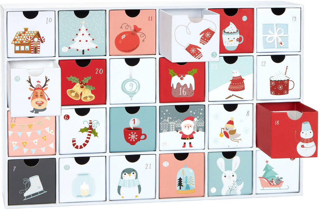 BRUBAKER Sweet Christmas 2024 Advent Calendar - DIY Fillable Christmas Countdown with 24 Doors for Gifts, Candy, and Sur