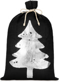 BRUBAKER Christmas Sack Black with Silver Tree - 31.5 Inches Holiday Gift Bag - Jute Santa Sack with Drawstring