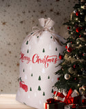 BRUBAKER Christmas Sack Merry Christmas - Tree Forest with Red Car - 31.5 Inches Holiday Gift Bag - Cotton Santa Sack