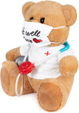 BRUBAKER Teddy Bear - Get Well Soon - 14 Inch Cuddly Toy Gift with Mask and Stethoscope - Doctor Plush Animal with White Shirt - Brown