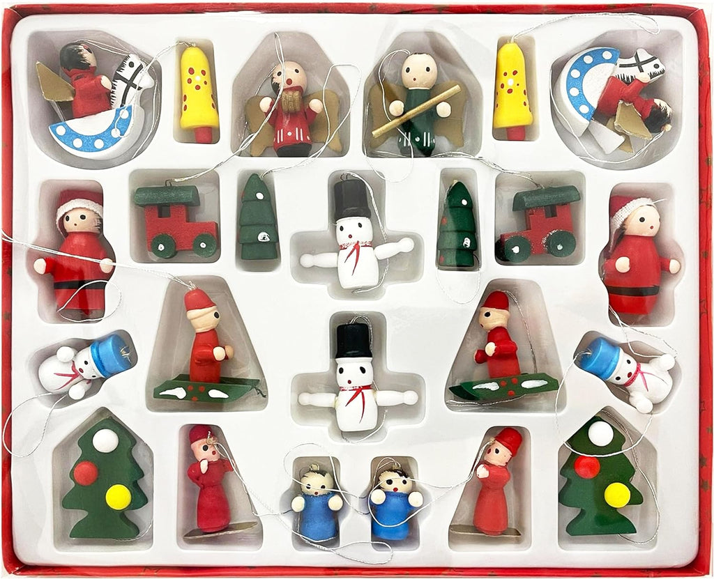 BRUBAKER Wooden Christmas Tree Ornaments - 24 Pieces - Hand-Painted Figurines - Traditional Christmas Hangers - Up to 1.6 Inches
