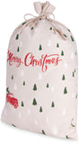 BRUBAKER Christmas Sack Merry Christmas - Tree Forest with Red Car - 31.5 Inches Holiday Gift Bag - Cotton Santa Sack