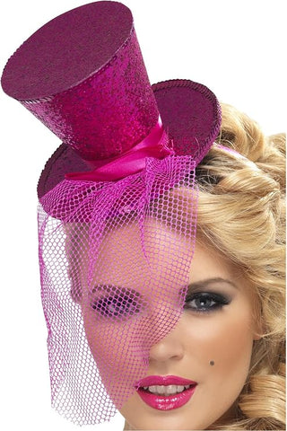 Smiffys Fever Mini Top Hat on Headband - Pink