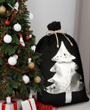 BRUBAKER Christmas Sack Black with Silver Tree - 31.5 Inches Holiday Gift Bag - Jute Santa Sack with Drawstring