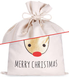 BRUBAKER Christmas Sack Reindeer Gold - Merry Christmas Holiday Gift Bag - Cotton Santa Sack - Reindeer Head Design