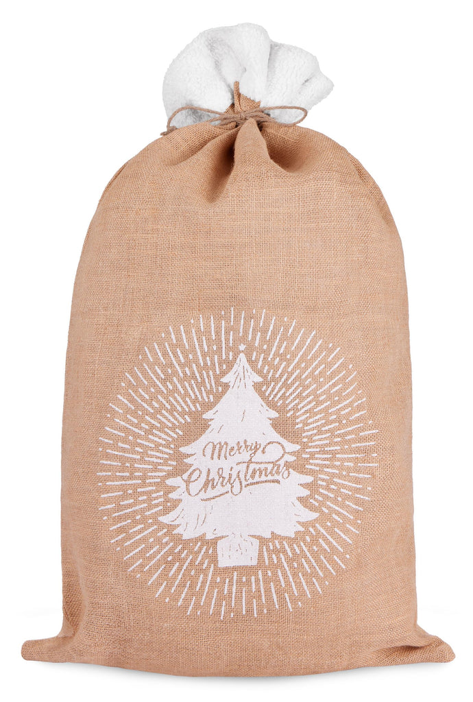 BRUBAKER Christmas Sack Merry Christmas Tree - 31.5 Inch Holiday Gift Bag - Santa Sack - Jute Sack
