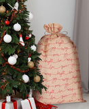 BRUBAKER Christmas Sack Love Peace Joy - 31.5 Inches Holiday Gift Bag - Santa Sack - Large Jute Sack in Brown & Red