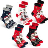 BRUBAKER 5 Pairs of Christmas Socks - Funny Men's Footwear for Holiday Season - Funny Colorful Sock Set - Cotton - 8-12