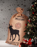 BRUBAKER Christmas Sack Special Delivery from the North Pole - 31.5 Inch Holiday Gift Bag - Jute Moose & Reindeer Design